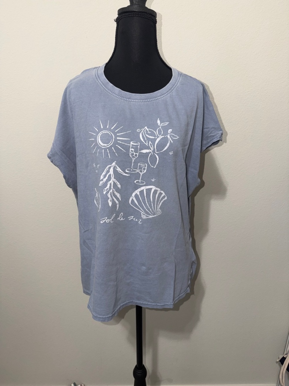 CeCe Pale Blue Graphic Short Sleeve Tee